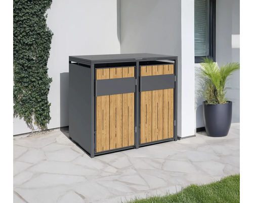Mülltonnenbox für zwei Mülltonnen mit Holzverkleidung