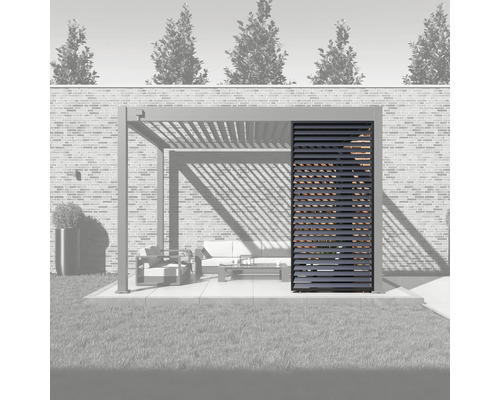 Pergola mit Lamellenwand im Gartenbereich