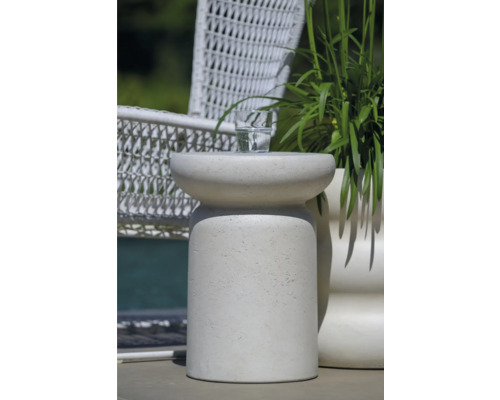 Table d'appoint décorative en pierre avec boisson et plante