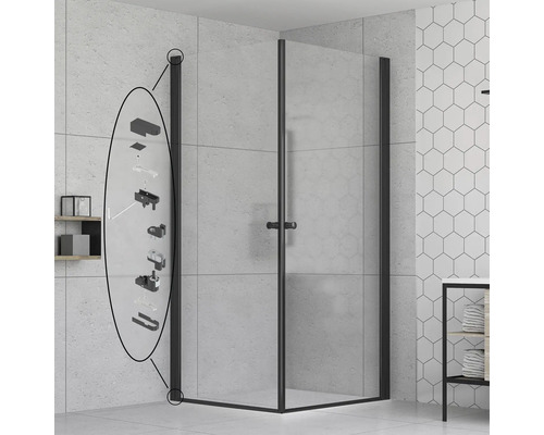 Douche d'angle avec éléments de montage dans la salle de bain