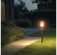 Garten mit leuchtender Solar-Fackel entlang eines Pfades