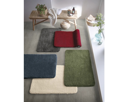 Sélection de tapis de bain dans la salle de bain, comprenant le gris, le rouge, le bleu, le beige et le vert