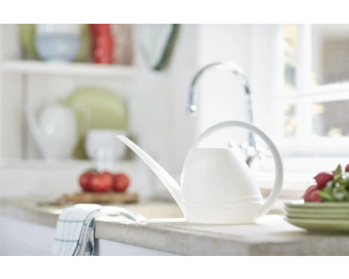 Arrosoir blanc sur un comptoir de cuisine