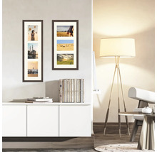 Zwei dreifache Fotorahmen hängen an einer Wand über einem weißen Schrank