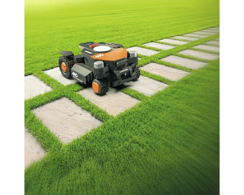 Ein Rasenmähroboter auf einem Rasen