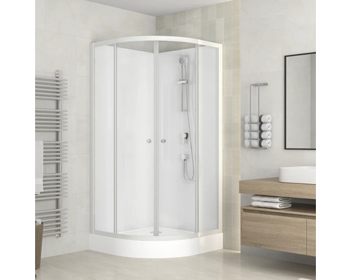 Douche complète form&style COOKS 85x85x195 cm blanc Cabine de douche d'angle avec portes coulissantes dans une salle de bain lumineuse