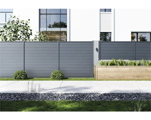 Conception moderne de clôture de jardin avec des éléments en bois et en pierre