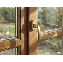 Gros plan d'une fenêtre en bois avec poignée de fenêtre