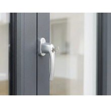 Fenster mit Fenstergriff und Schlüssel