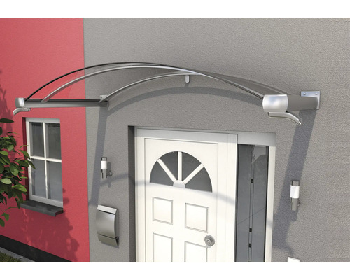 Haustürvordach mit gebogener Form zum Schutz vor Witterungseinflüssen.