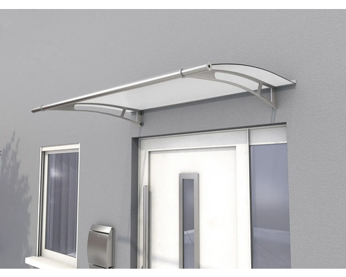 Auvent de porte en métal et plastique au-dessus d'une porte d'entrée