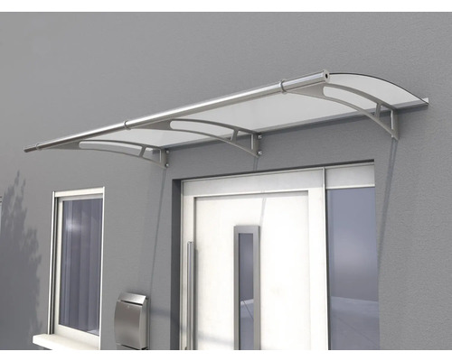 Auvent de porte avec toit transparent et cadre métallique