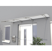 Auvent de porte d'entrée en verre acrylique avec supports en acier inoxydable sur un mur de maison