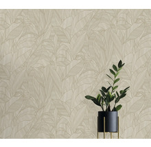 Papier peint à motif de feuilles et arrangement de plantes
