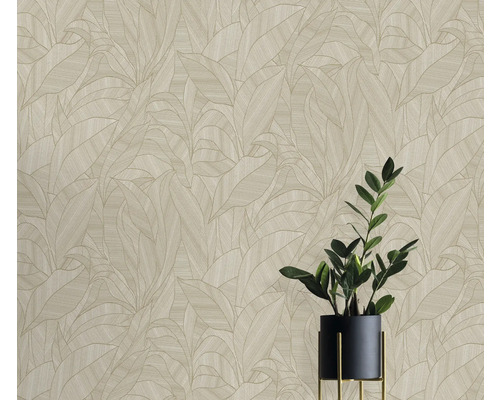 Papier peint à motif de feuilles et arrangement de plantes