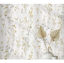Papier peint à motif floral jaune