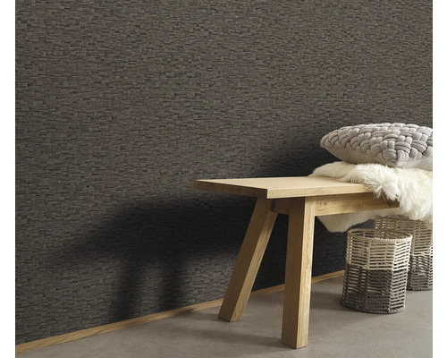 Papier peint textile décoratif avec banc, coussin et paniers