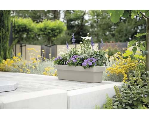 Jardinière rectangulaire avec plantation dans le jardin