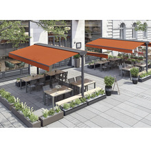 Espace extérieur avec toit de terrasse, tables, chaises et plantations