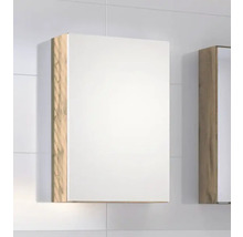 Einflügeliger Spiegelschrank für das Badezimmer mit Korpus in Holzoptik und verspiegelter Front.