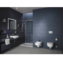 Salle de bains moderne avec douche, lavabo, bidet et toilettes