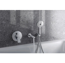 Robinet de salle de bain avec douchette et mur gris