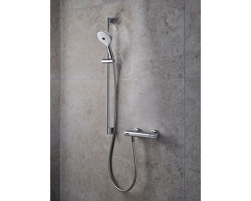 Ensemble de douche avec douchette et mitigeur thermostatique au mur
