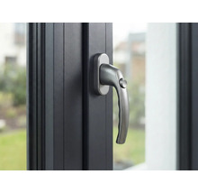 Nahaufnahme eines Fenstergriffs an einem Fenster