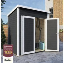 Abri de jardin avec double porte et outils de jardin