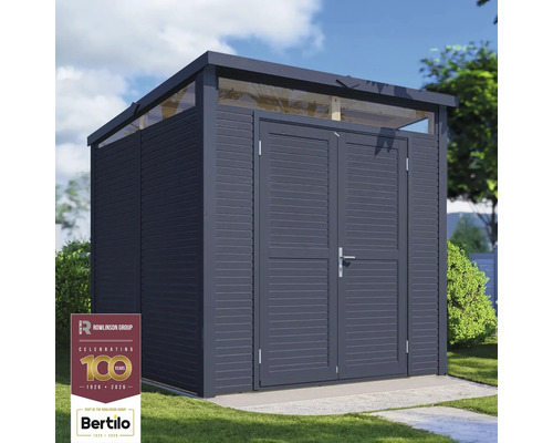 Armoire de jardin en bois avec double porte sur une pelouse