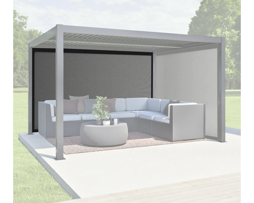Pergola mit Lamellendach, Lounge-Möbeln und Sichtschutz