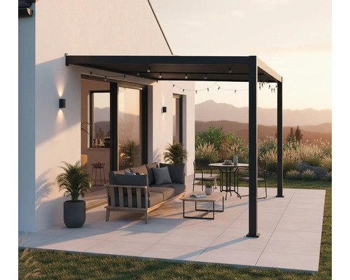 Terrassengestaltung mit Pergola, Sitzgruppe und Beleuchtung für den Aussenbereich