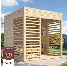 Quadratischer Holzpavillon mit Lamellenwänden für den Garten
