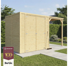 Abri de jardin avec auvent et balai