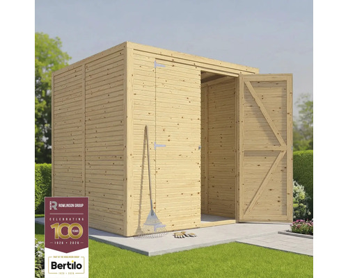 Abri de jardin en bois avec double porte et outil de jardin