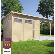 Holzgartenhaus mit Fenstern und Vordach