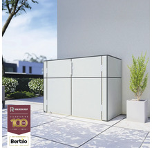 Abfallbox für den Aussenbereich auf einer Terrasse, mit einer Pflanze daneben