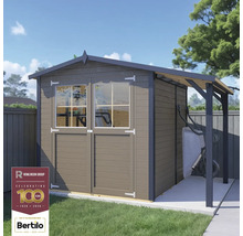 Abri de jardin avec double porte, fenêtres et auvent