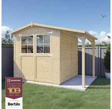 Abri de jardin en bois avec double porte et vue sur la fenêtre