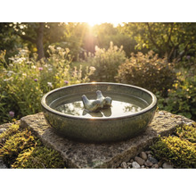 Abreuvoir à oiseaux en céramique avec décor d'oiseaux dans le jardin