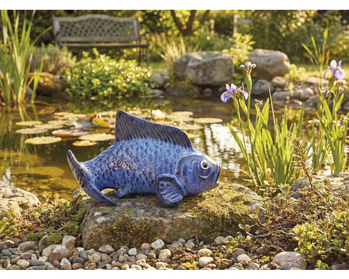 Figurine décorative poisson bleu en céramique pour bassin de jardin