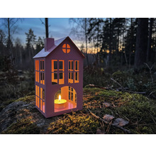 Dekorative Windlicht Laterne in Hausform mit Teelicht für stimmungsvolle Beleuchtung im Innen- und Aussenbereich