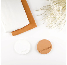 Deux échantillons de tissu en blanc et terre cuite avec des échantillons de couleurs assortis