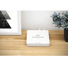 Smart Home Zentrale von Hornbach auf einem Holztisch