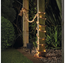 Lampe solaire de jardin avec corde et lumières LED enroulées autour d'un poteau en bois