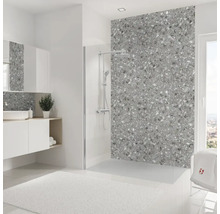 Salle de bain moderne avec douche, lavabo et miroir