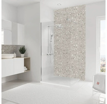 Salle de bain moderne avec douche, lavabo et mur en mosaïque