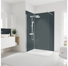 Salle de bains moderne avec douche, lavabo et tapis de bain