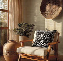 Ambiance d'habitation décorative avec fauteuil, coussin décoratif, plante d'intérieur et grand pot décoratif