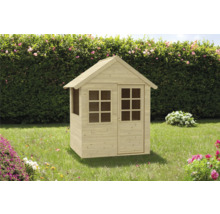 Maisonnette en bois avec porte et fenêtres dans le jardin